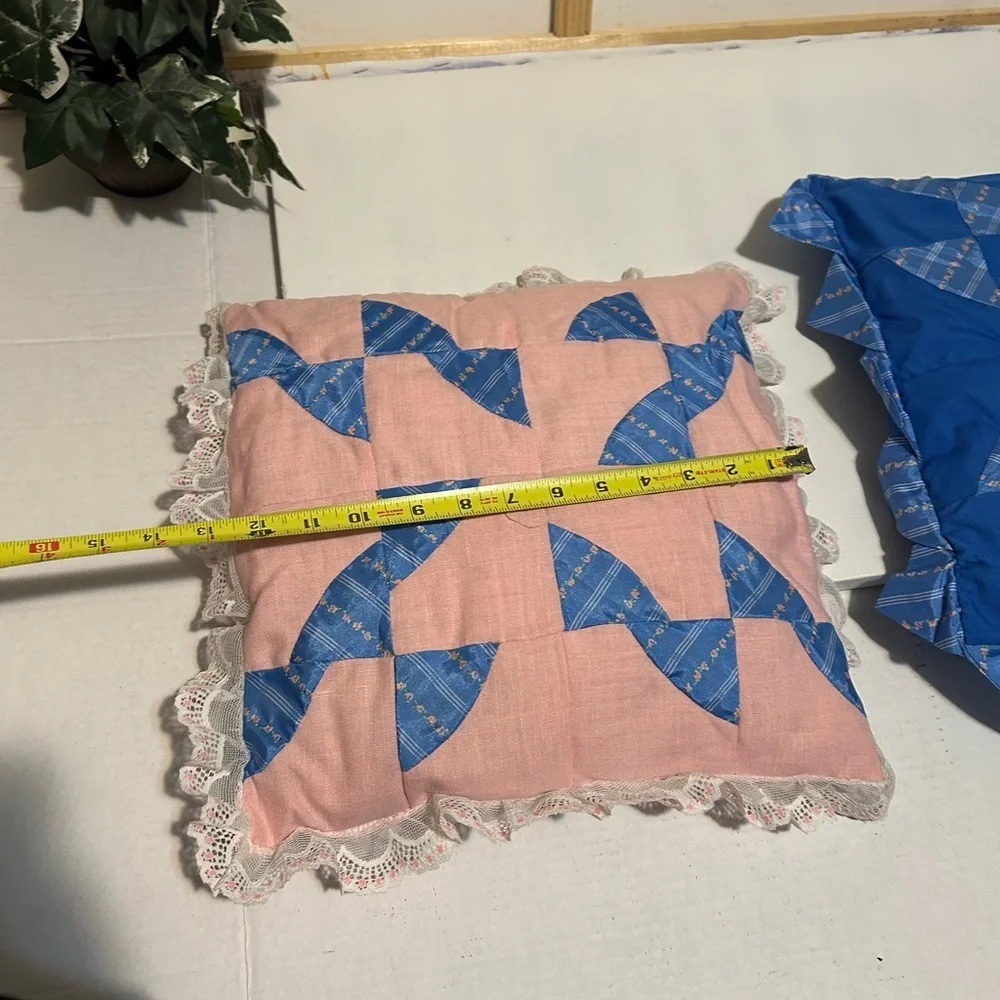 Pink and Blue Patchwork Throw Pillows